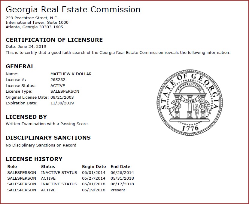 Georgia Real Estate Appraiser License Lookup